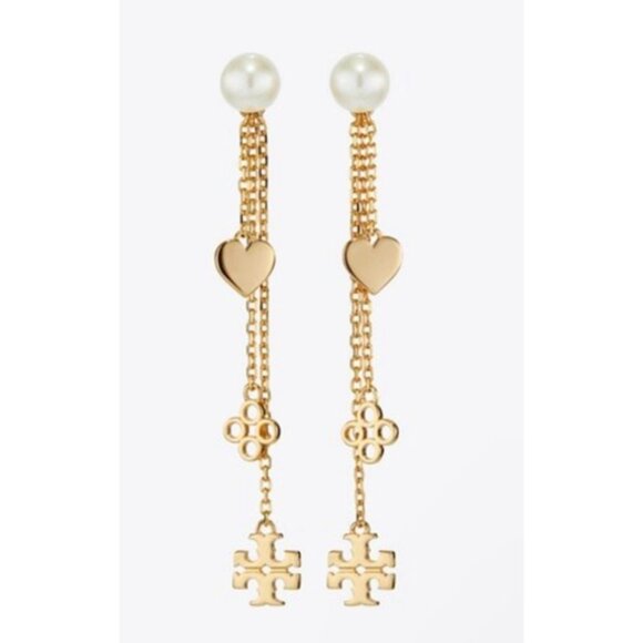 Beautiful Tory Burch Gold Layered Kira Linear Necklace and Earring Set - Picture 6 of 8